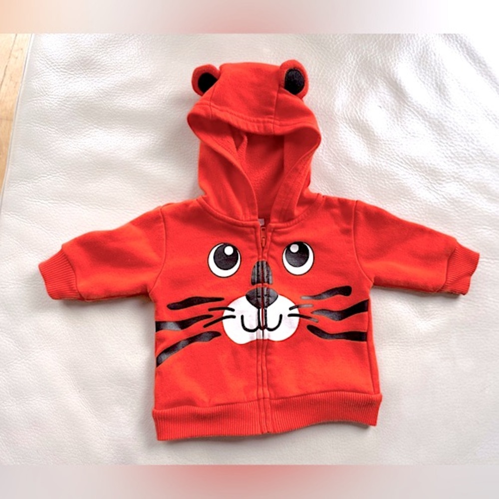 4/$20💥Tiger Face & Ears Fleece Zip-Up Hoodie Sweatshirt, Baby's 1st Halloween 🎃